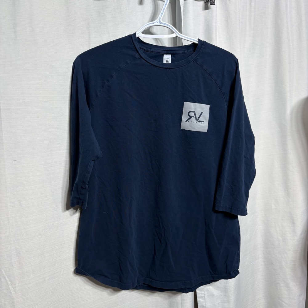 RVL Apparel Navy Blue 3/4 Sleeve Baseball Tee Large Raglan Athleisure Gym‎